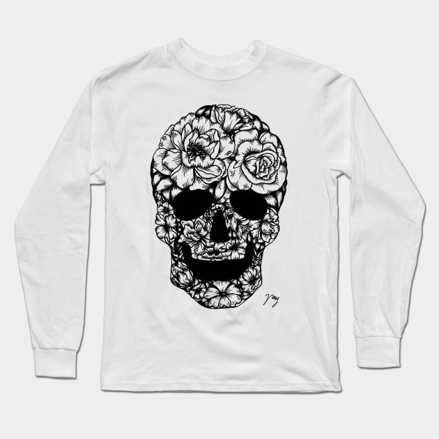 Floral Skull Long Sleeve T-Shirt by Akbaly